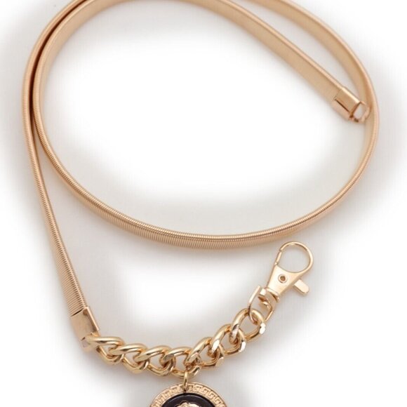 Women Gold Metal Stretch Waistband Belt Lion Head Coin Charm Medallion M L XL - Picture 2 of 16